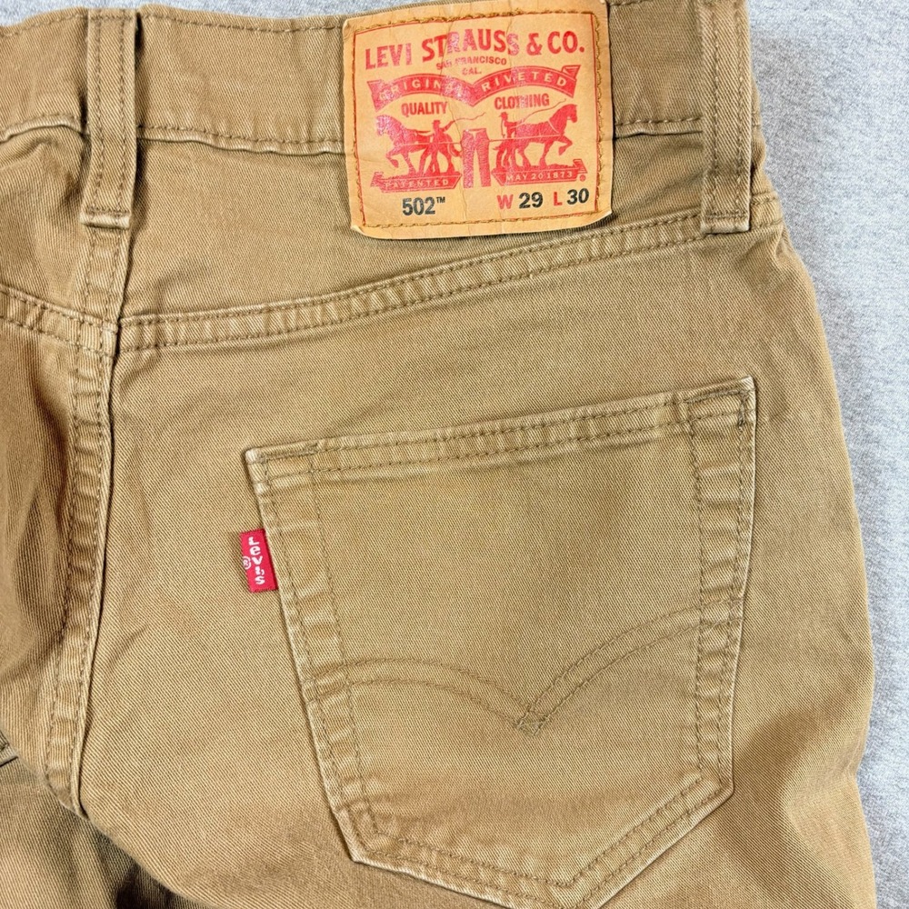 Levi 502 Regular Taper Pants Mens 29x30 Tan Khaki WaterLess Stretch Twill